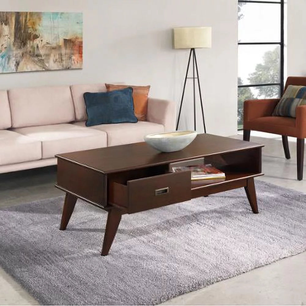 Solid Hardwood 48 Inch Wide Rectangle Mid Century Modern Coffee Table E30664