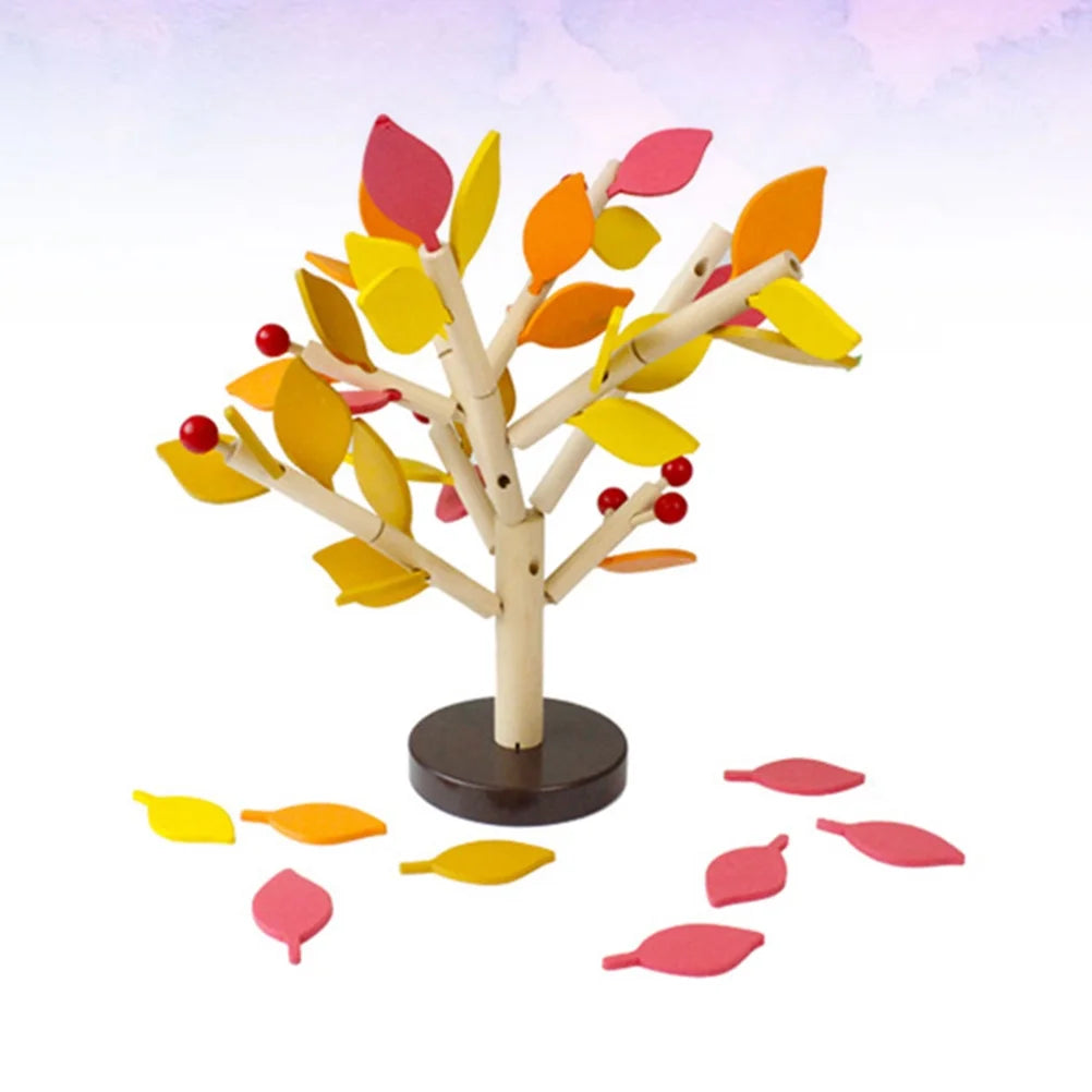 Creative Wooden Tree Blocks with Leaves 3D Building Set DIY Toy K29127