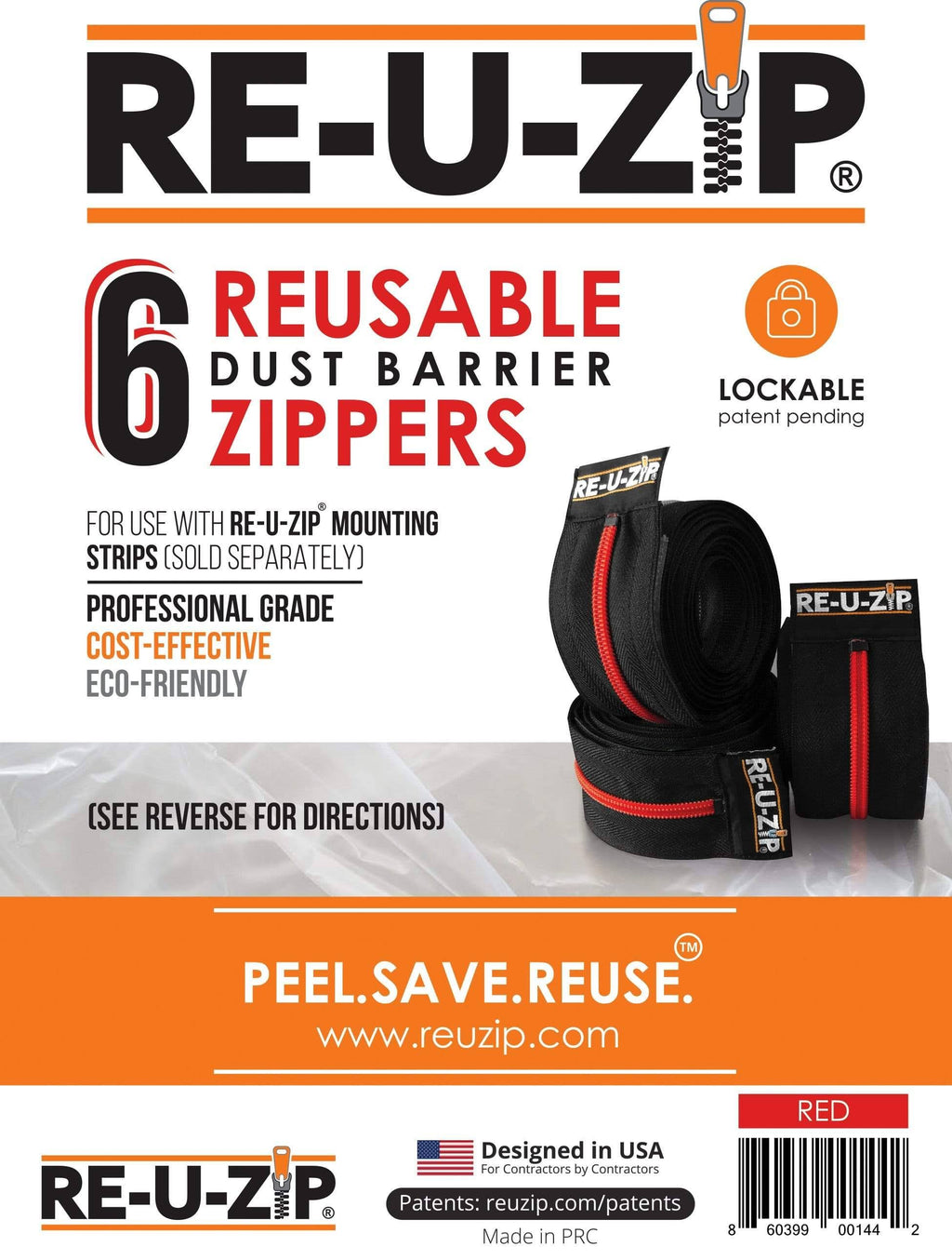 Red Reusable Dust Barrier Zipper 6 Pack B335808