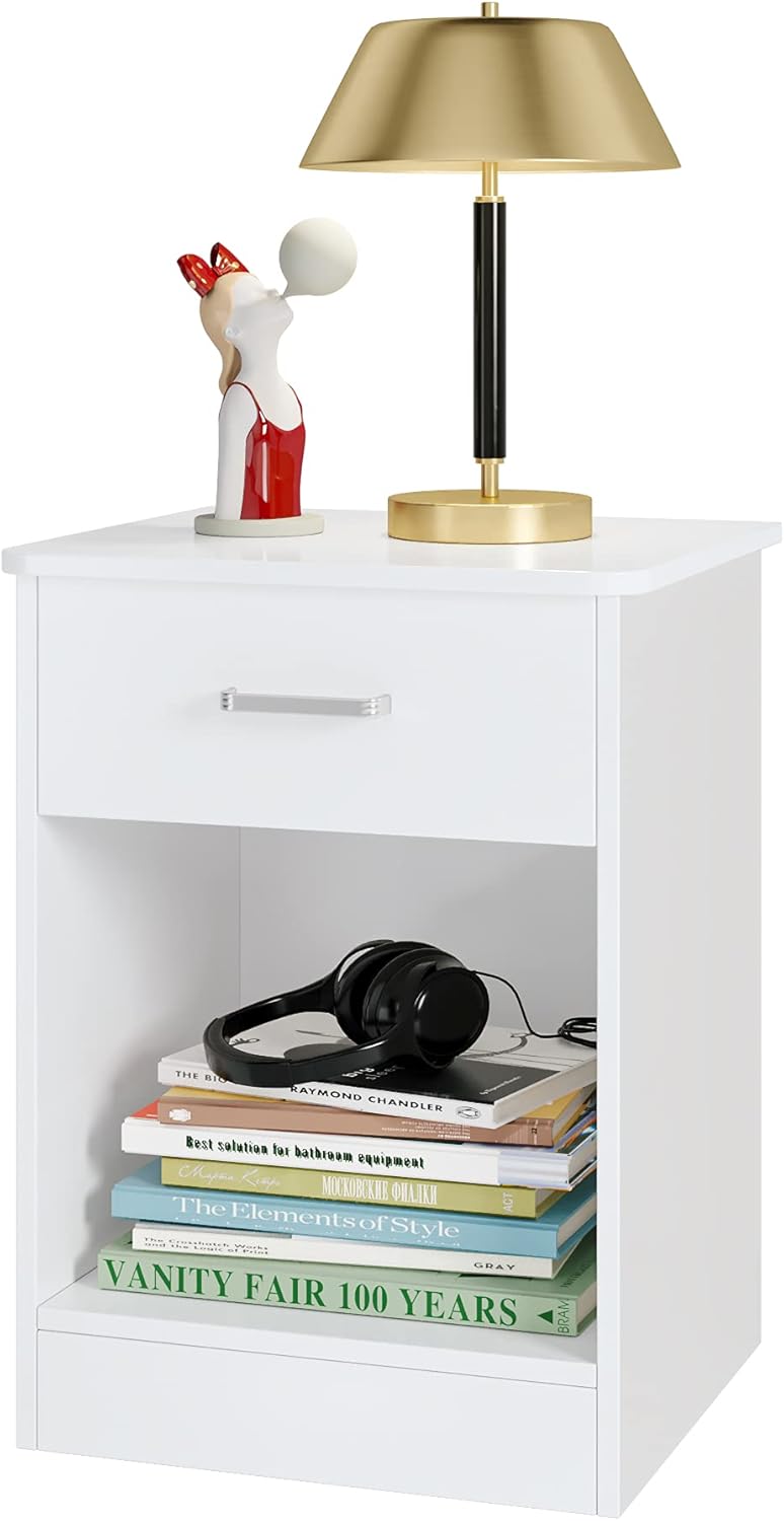 Black 2 Tier Nightstand with Drawer and Storage Cabinet O41043