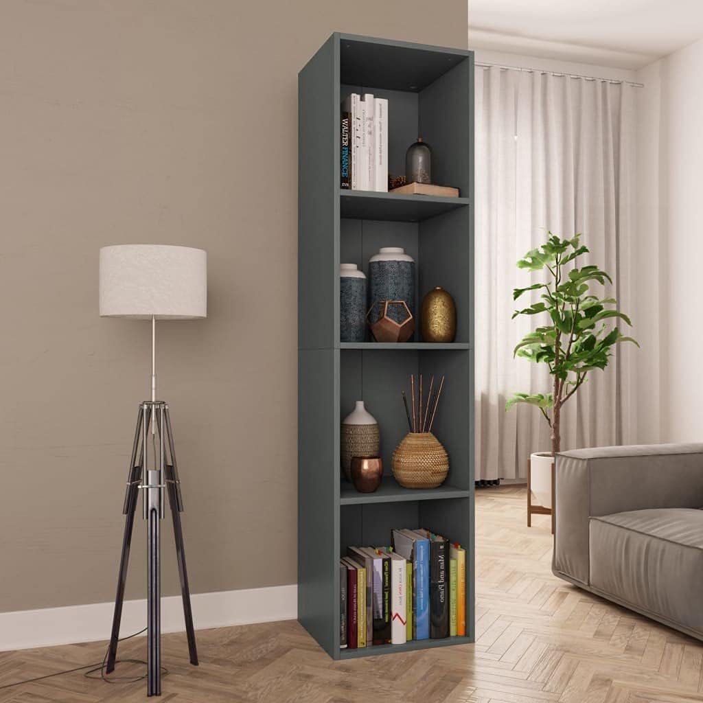 Gray Book Cabinet/TV Cabinet 14.2inch x11.8inch x56.3inch Particle Board Pack of 2 U899