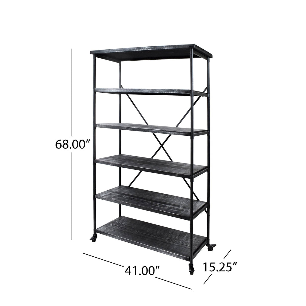 Industrial 5-Shelf Bookcase, Black Finish B7372