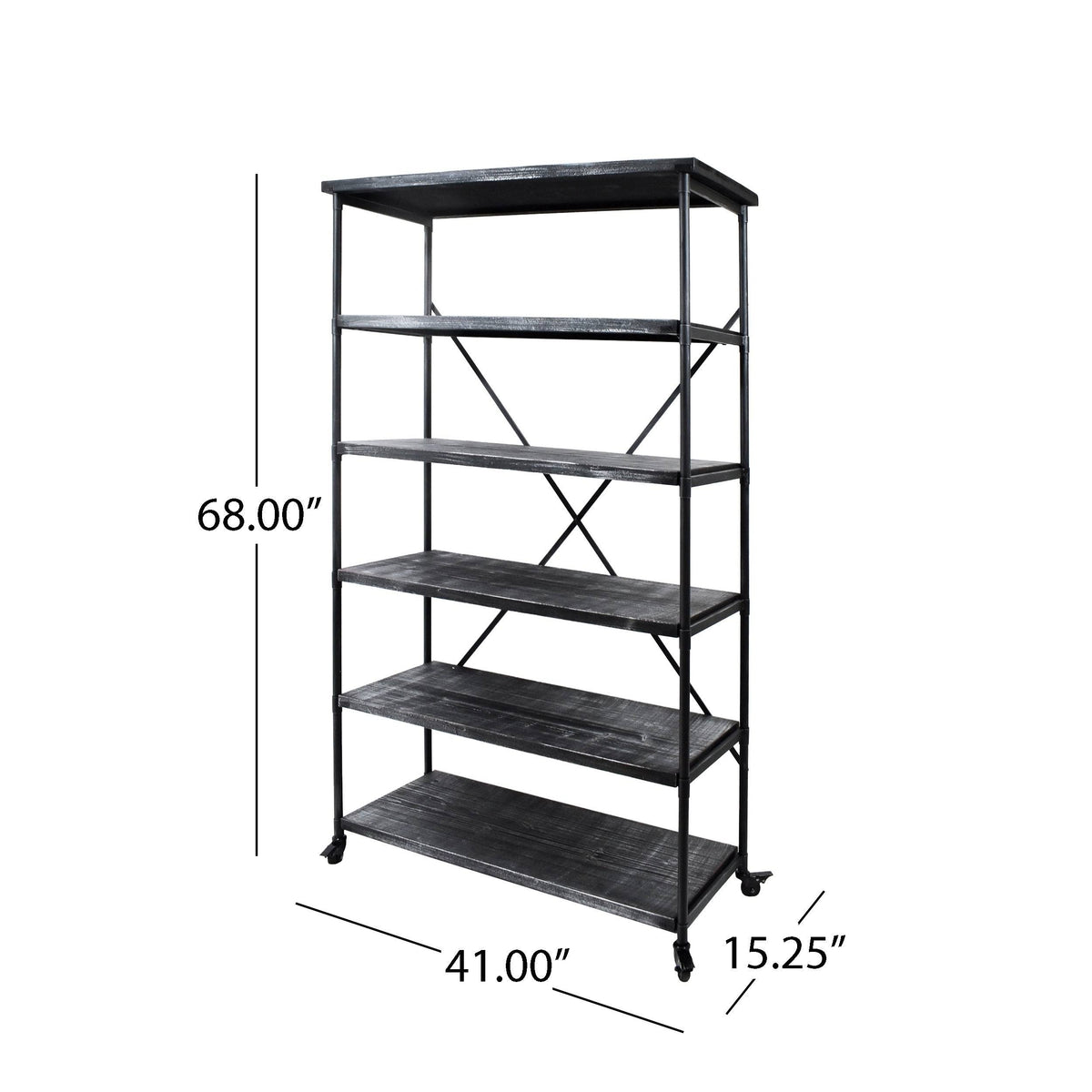 Industrial 5-Shelf Bookcase, Black Finish B7372