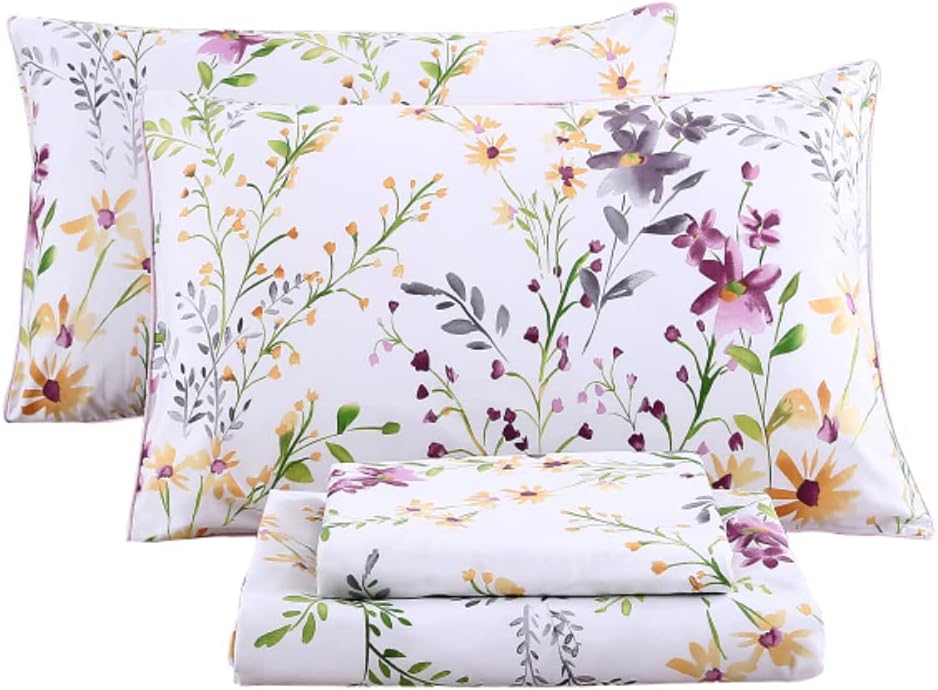 Green Birds Percale Cotton Queen Bed Sheet Set 4 Pieces Deep Pocket 18 Inches K609