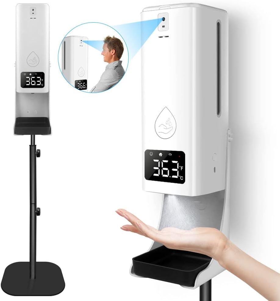 2 in 1 Wall Mount Infrared Thermometer with Hand Sanitizing Soap Dispenser, White H429