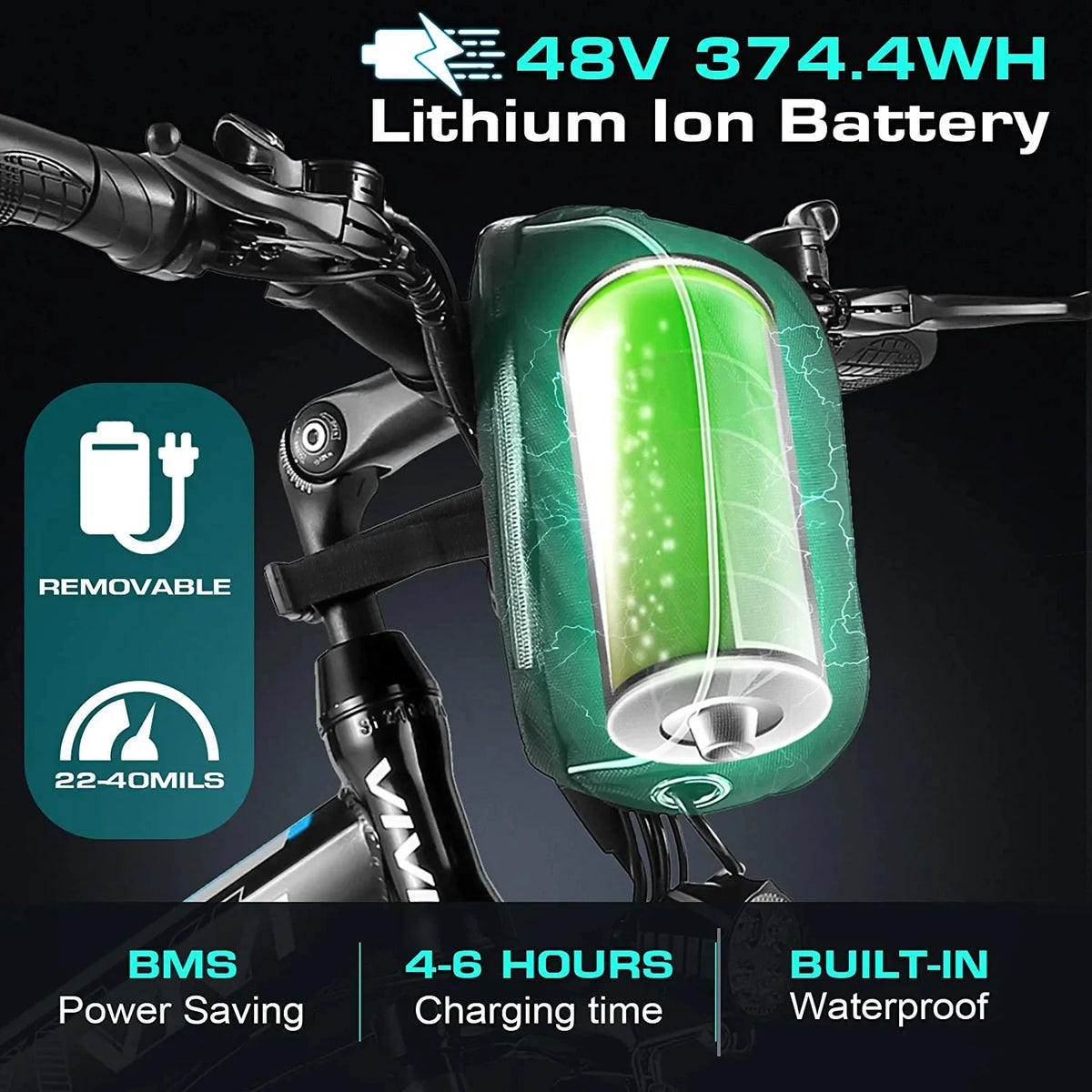 26'' Folding Electric Mountain Bike 500W 21 Speed 48V Removable Battery H393603