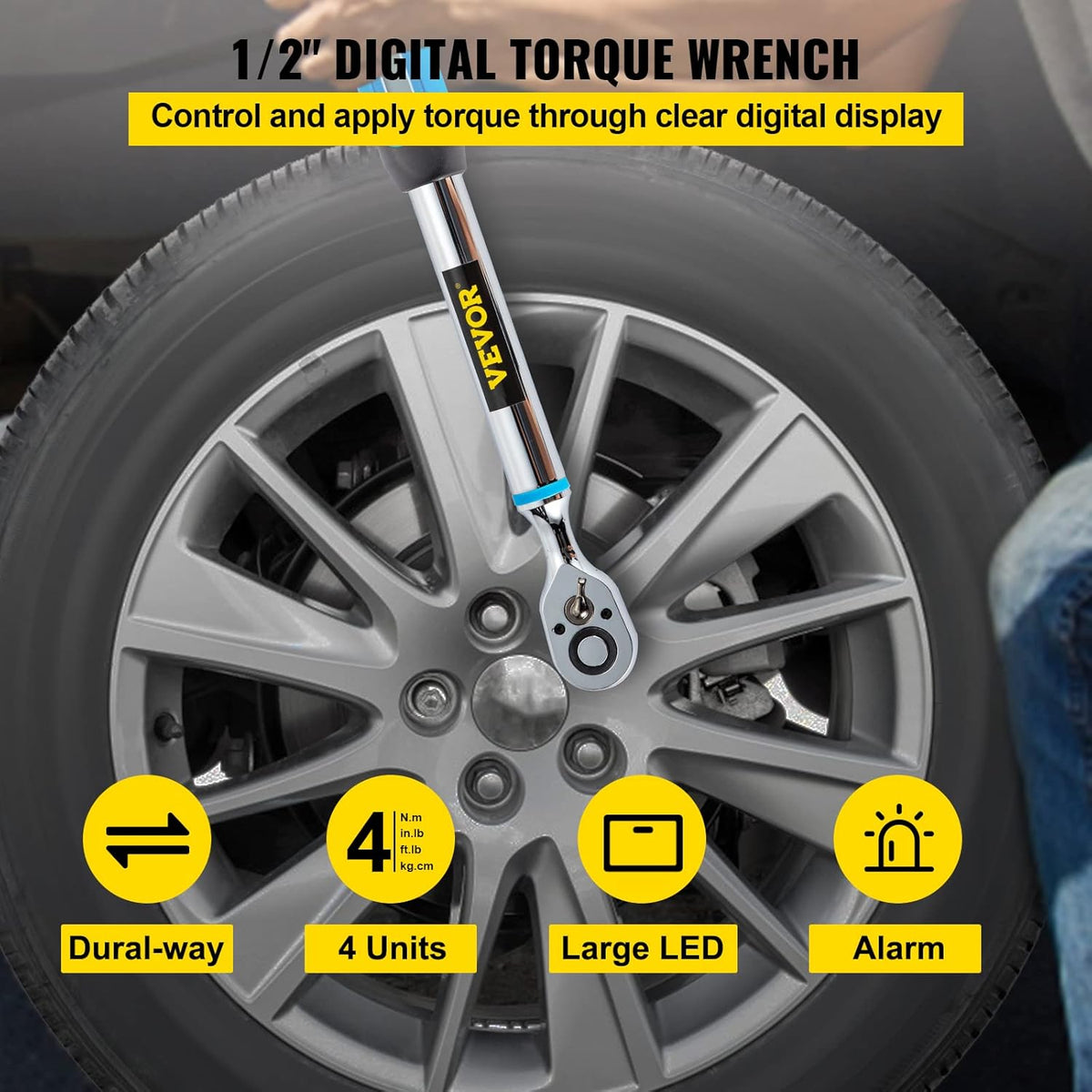 1/2 Drive Digital Torque Wrench 5-99.5 ft-lbs with Socket Set & Case L67706
