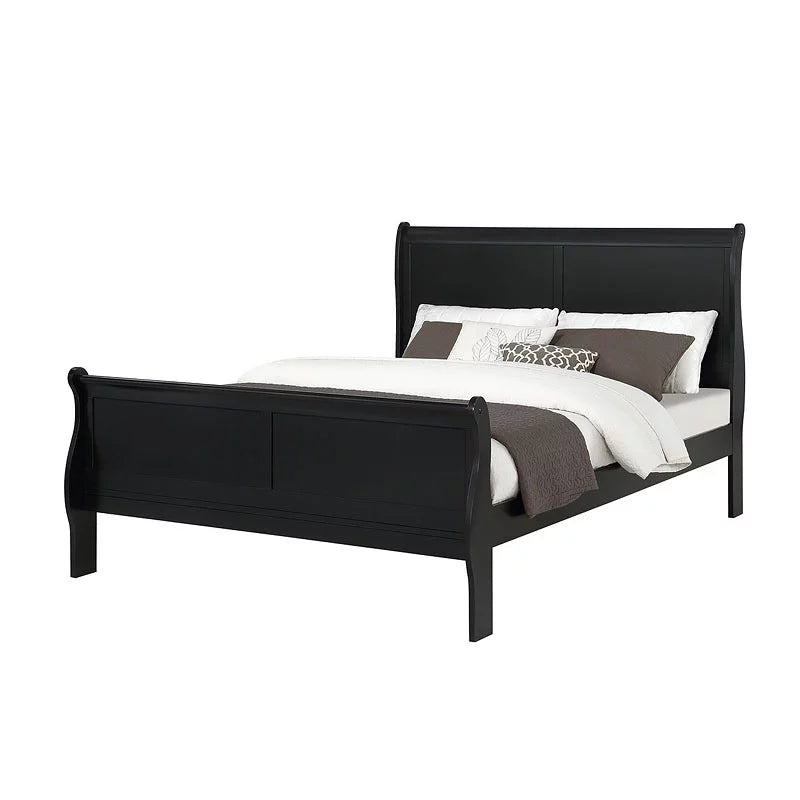 4pc Twin Size Bed Set Dresser Mirror Nightstand Black Wooden W6494