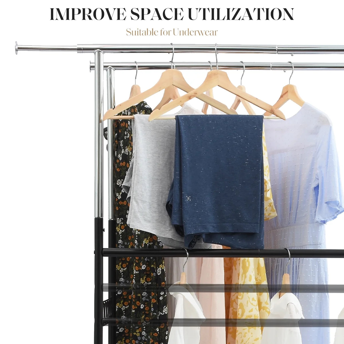 Heavy Duty Double Rails Garment Rack with Wheels Z559