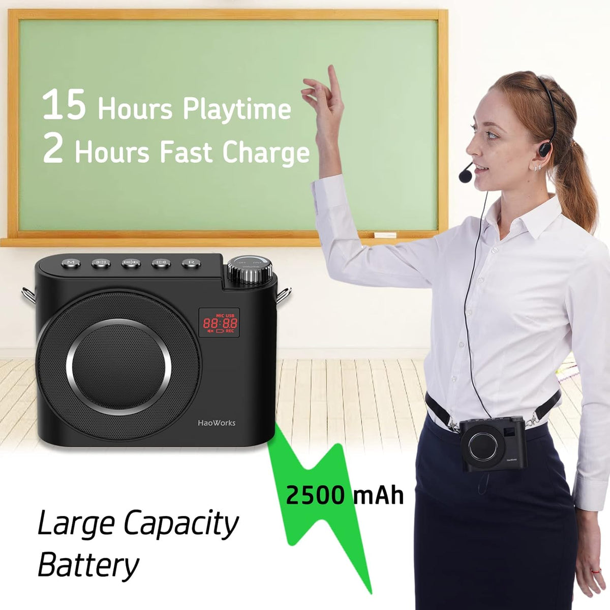 20W Wired Microphone Voice Amplifier with Speaker, Bluetooth Mini PA System, Pack of 2 C579674