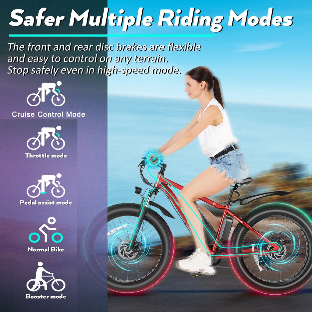 500W 26" Fat Tire Electric Mountain Bike F554