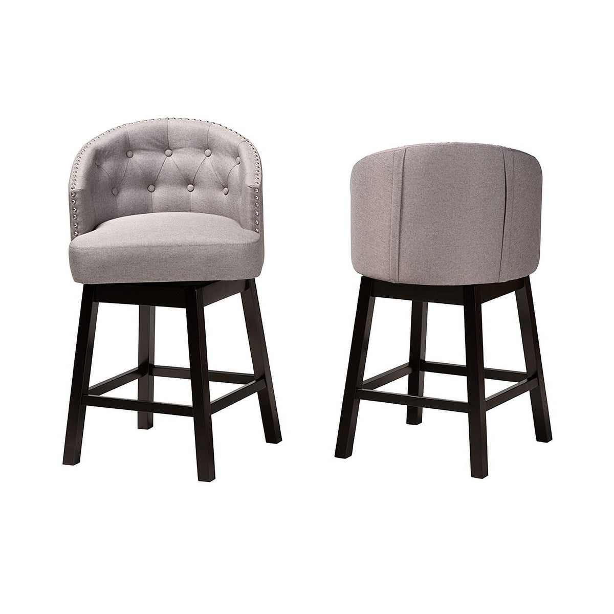 Grey Fabric and Espresso Brown Finished Wood 2-Piece Swivel Counter Stool O711