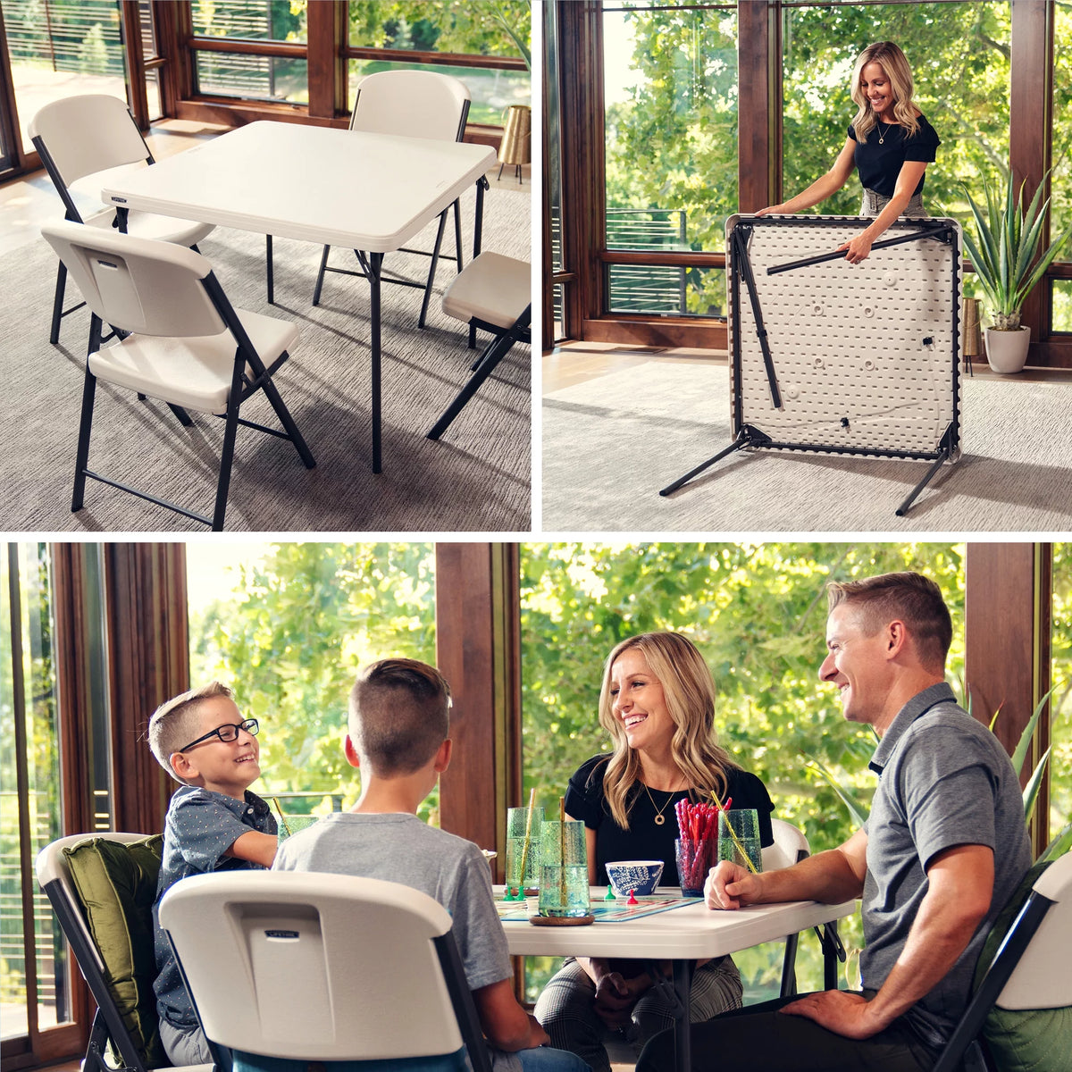 37 inch Square Folding Table White Granite N444