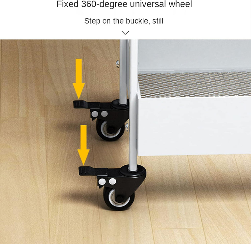 3-Tier White Metal Rolling Storage Cart with Wheels and Handle H725