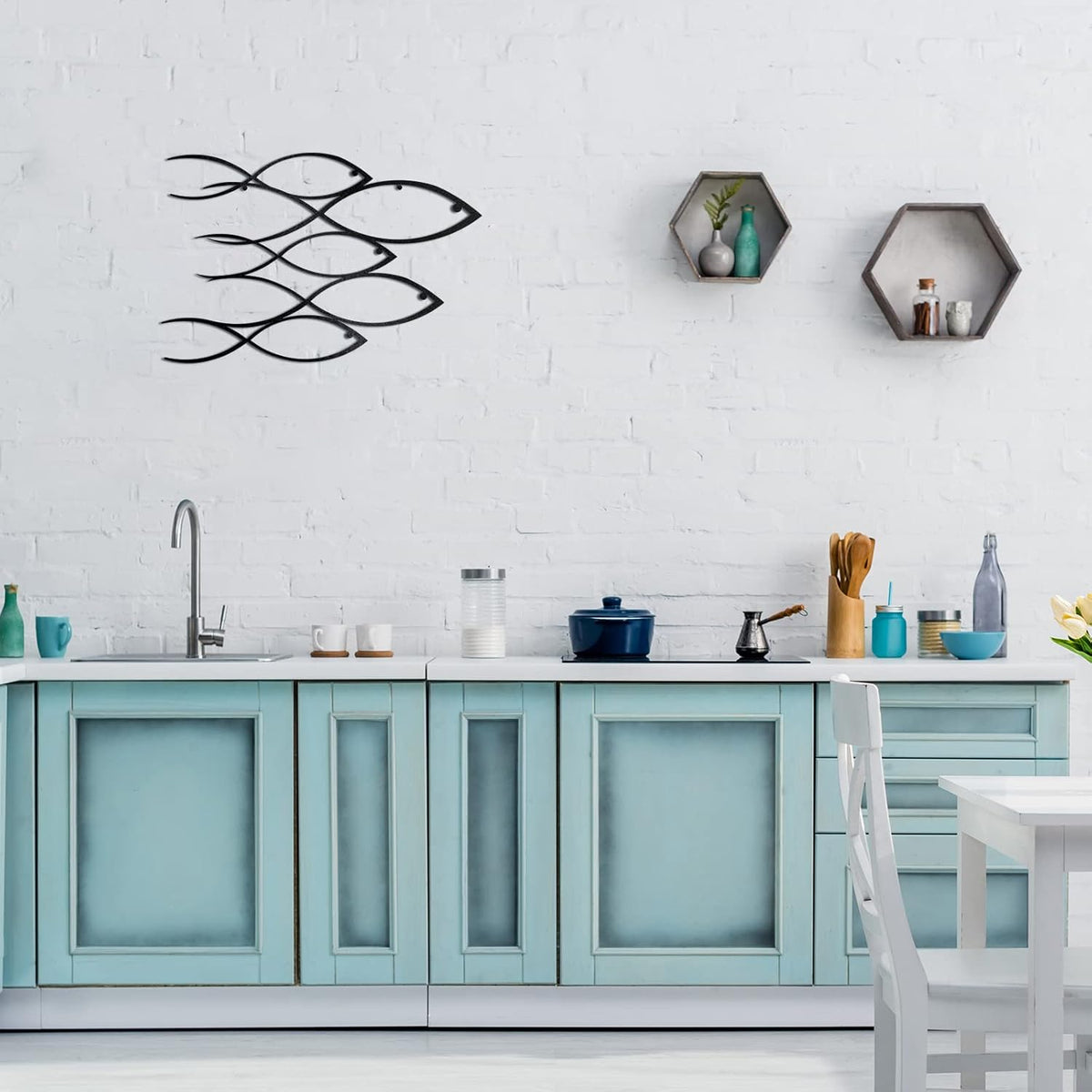 Nautical Metal Wall Art School of Fish, 40 x 26 cm E790