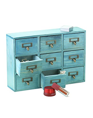 Blue Wooden 9 Drawer Desk Drawer Organizer S5320