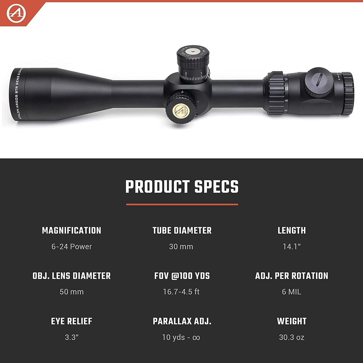 6-24X50 First Focal Plane Riflescope with Sunshade and Rings F793303