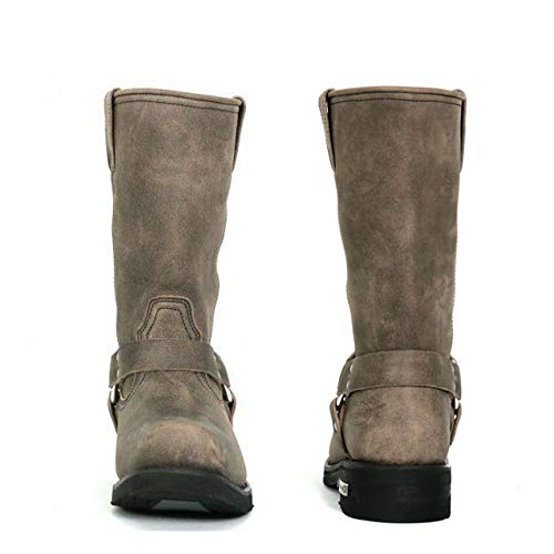 Stone Wash Brown 11-inch Tall Harness Leather Boots P288
