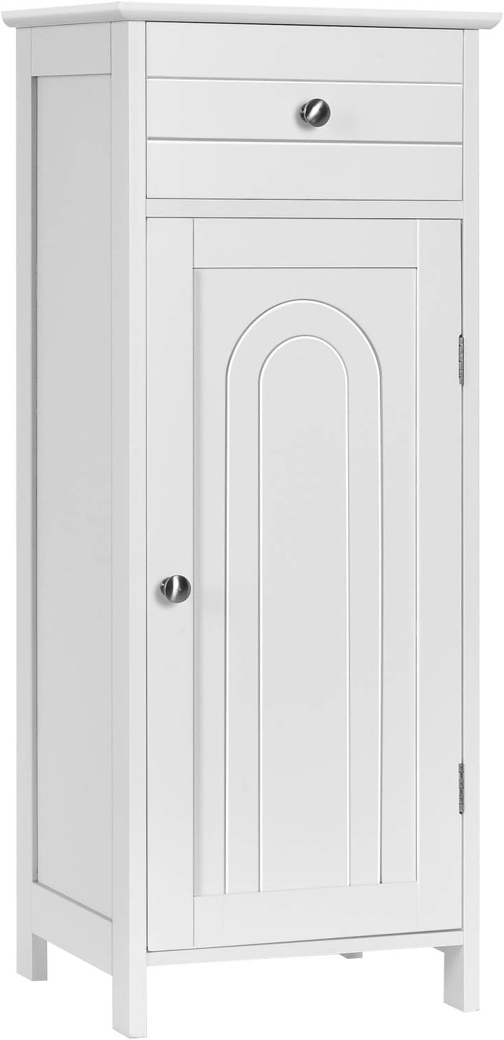 White Wooden Bathroom Floor Cabinet with Drawer and Adjustable Shelves G8352