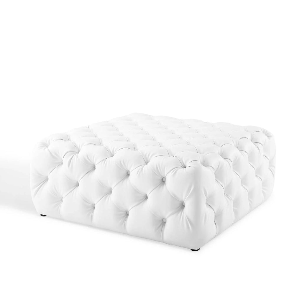White Faux Leather Tufted Accent Chair Ottoman E3352