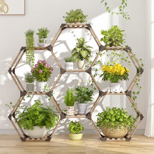 Hexagonal Wooden Plant Stand J7697