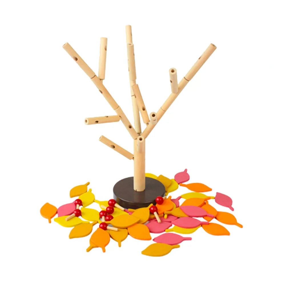 Creative Wooden Tree Blocks with Leaves 3D Building Set DIY Toy K29127