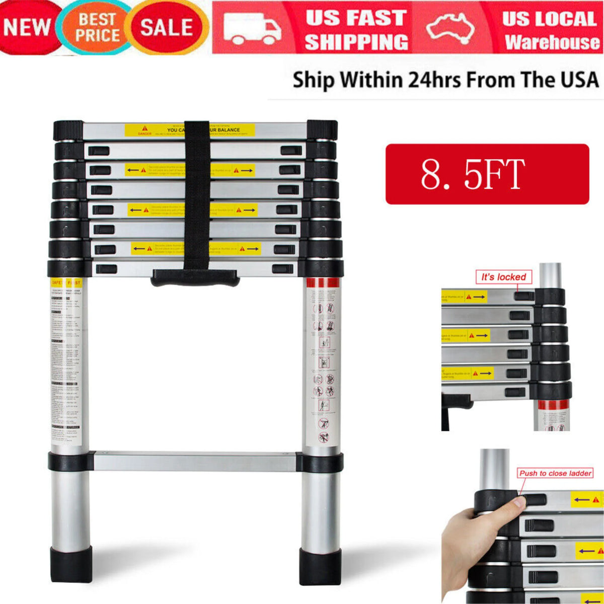 8.5FT Telescopic Aluminum Ladder with Button Retraction Z6463