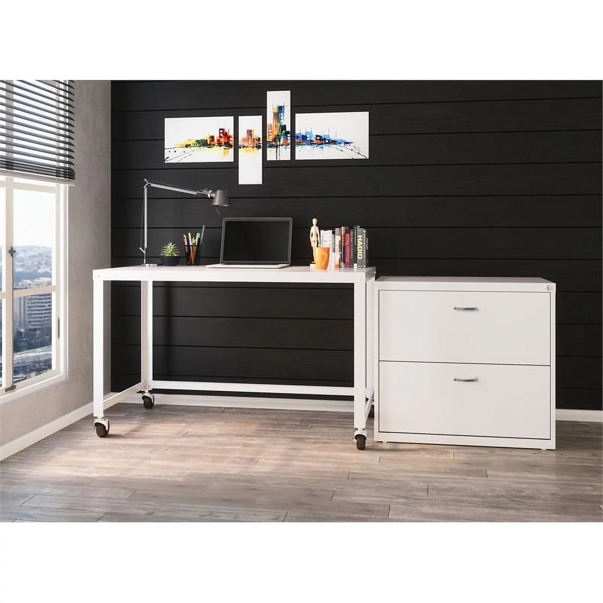 White 2 Drawer Metal Filing Cabinet Set of 2 Y291