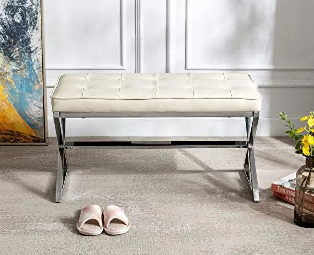 PU Leather Upholstered Entryway Bench with Metal X Legs B102