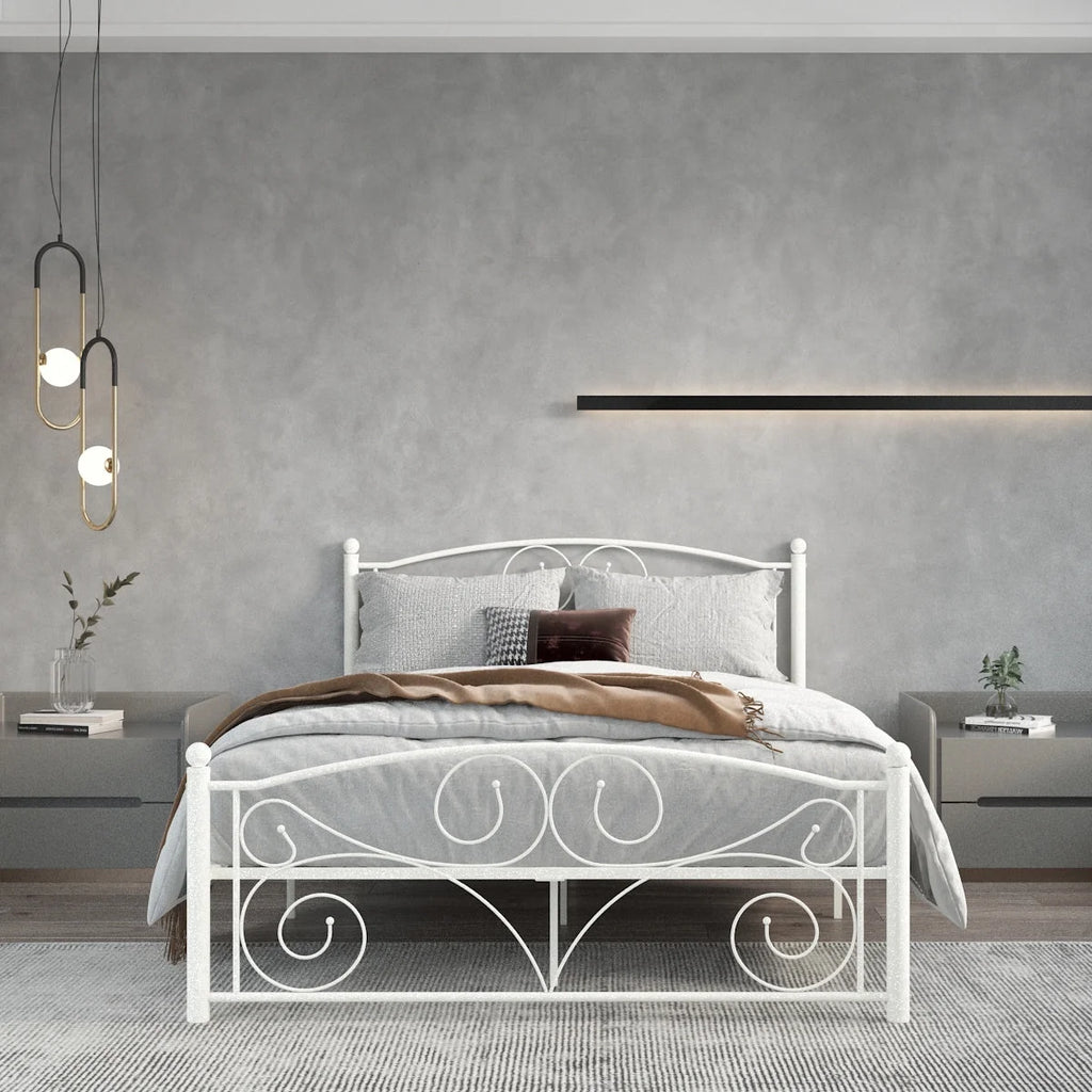 Queen Size Metal Bed Frame with Headboard and Footboard O924709