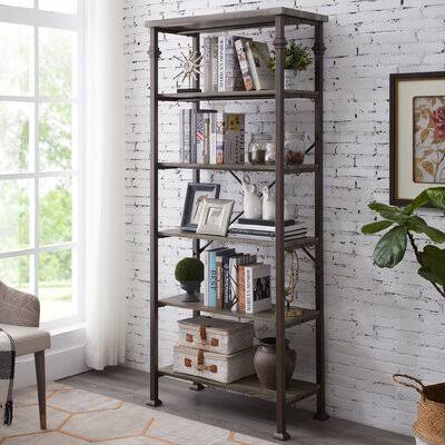 Grey Oak 6-Tier Metal Bookshelf I8448
