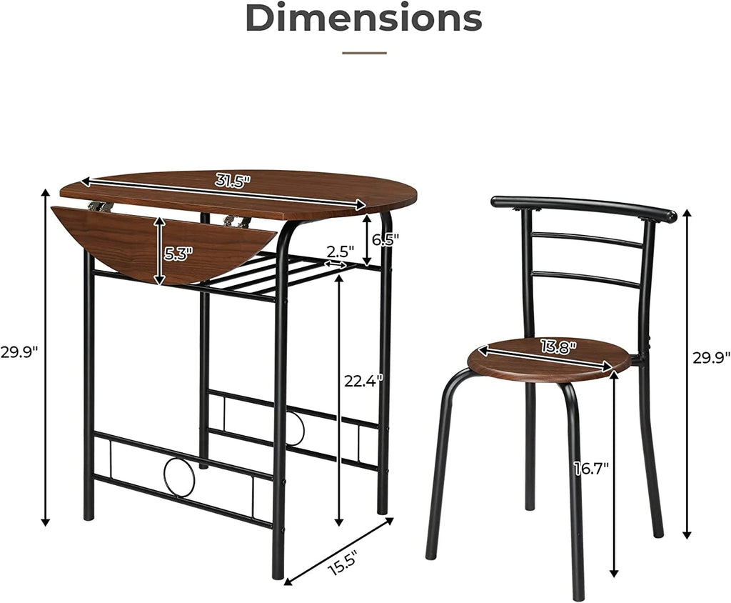 Folding Dining Table and Chairs for 2, Black & Brown I196896