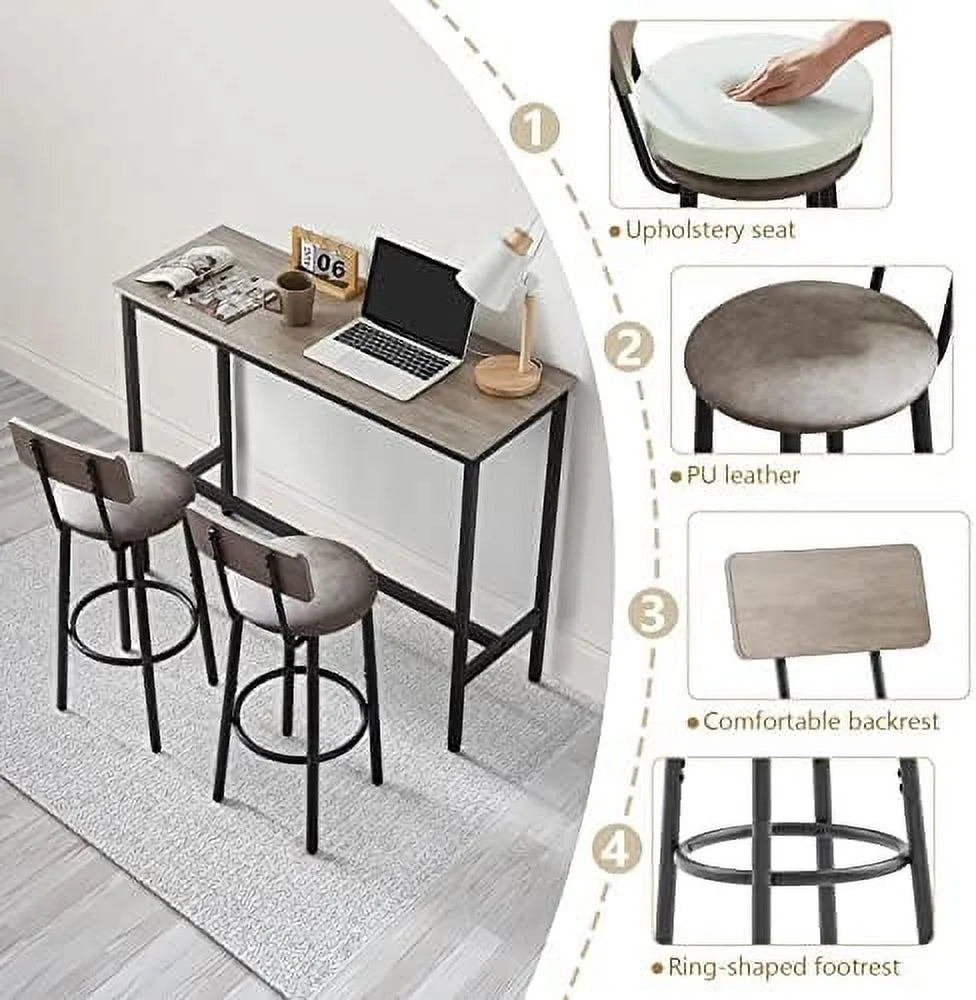 3-Piece Rectangle Dining Table and 2 Chairs Set Grey M911