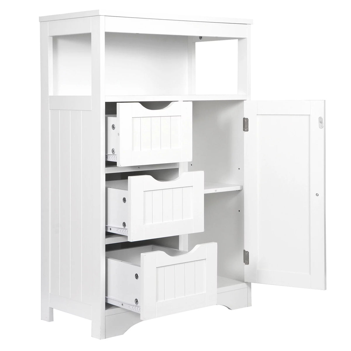 Bathroom Floor Cabinet MDF 1 Door 3 Drawers White J118