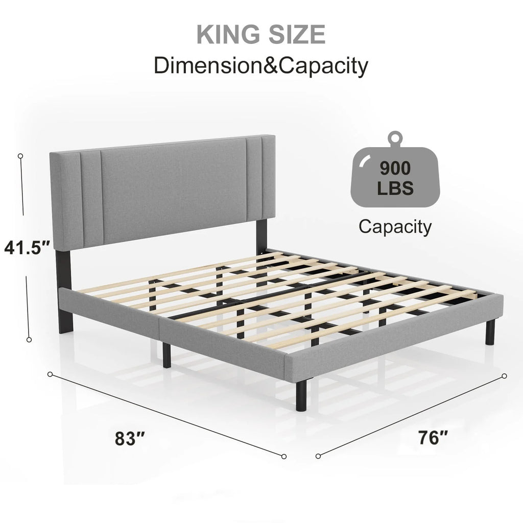 Queen Size Fabric Upholstered Platform Bed Frame L956