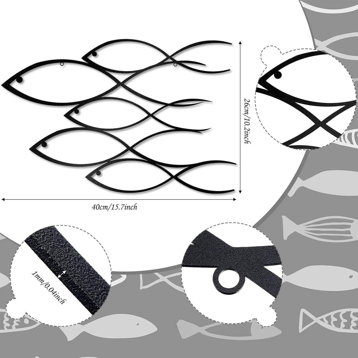 Nautical Metal Wall Art School of Fish, 40 x 26 cm E790