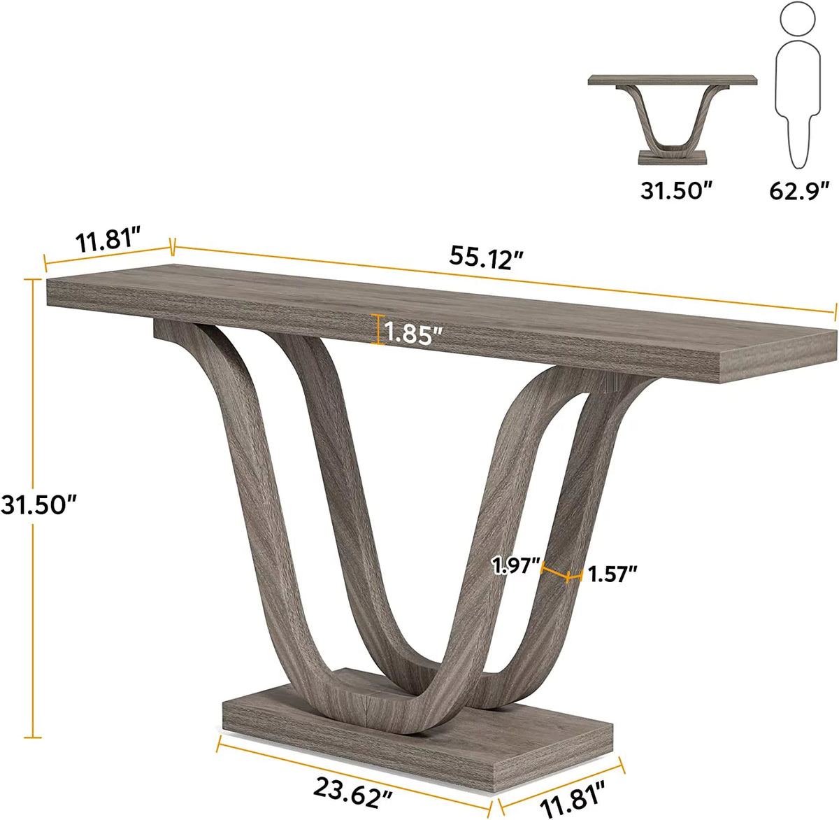 55-inch Grey Wood Rustic Console Table L342