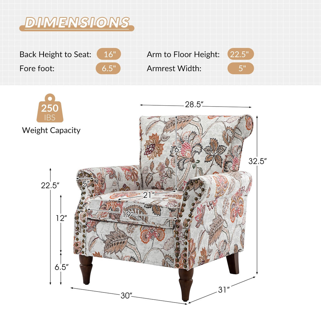 Pink Floral Upholstered Accent Armchair Set of 2 O8062