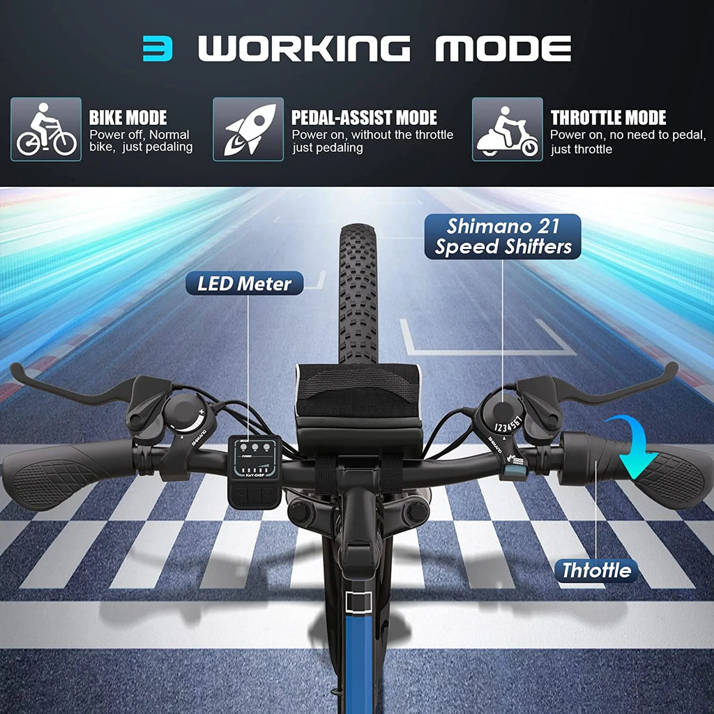 26'' Folding Electric Mountain Bike 500W 21 Speed 48V Removable Battery H393603