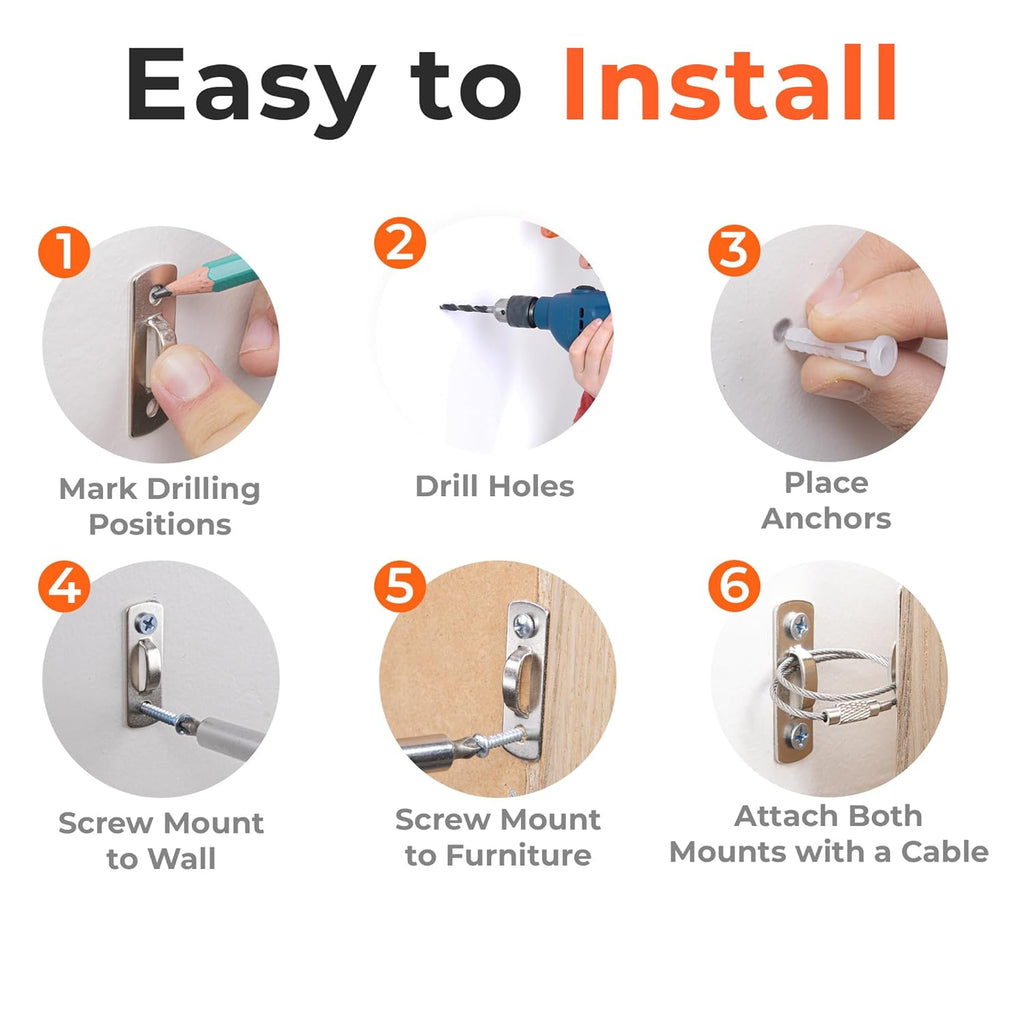 12-Pack Furniture Anchors - Anti-Tip Furniture Straps - Wall Anchor M577