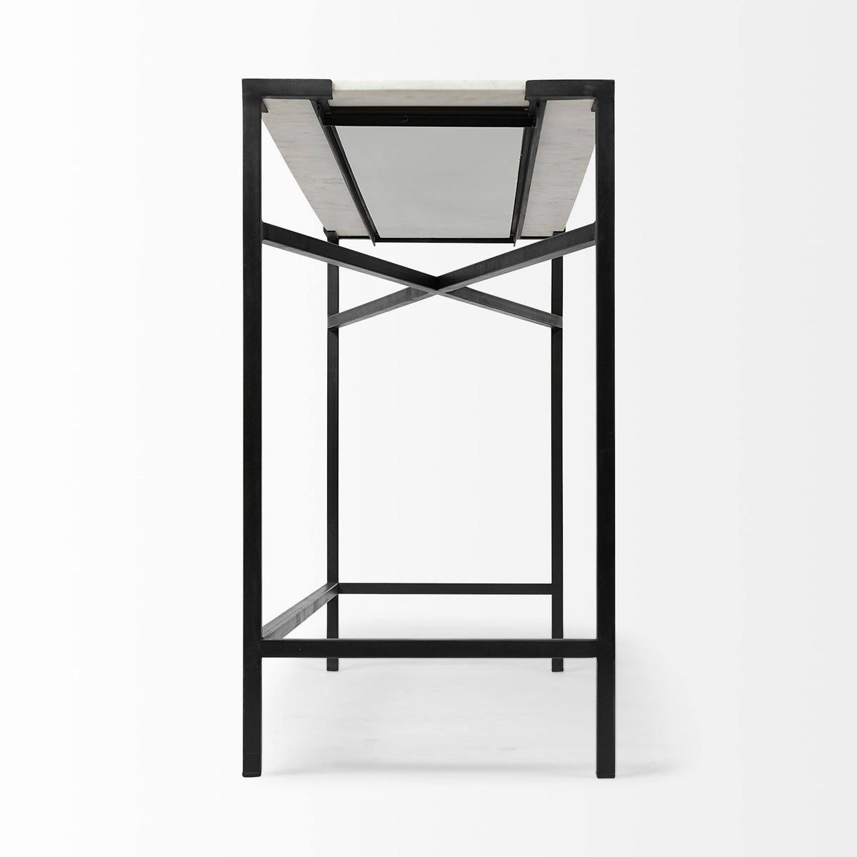 White Marble Top Black Metal Frame Console Table I145