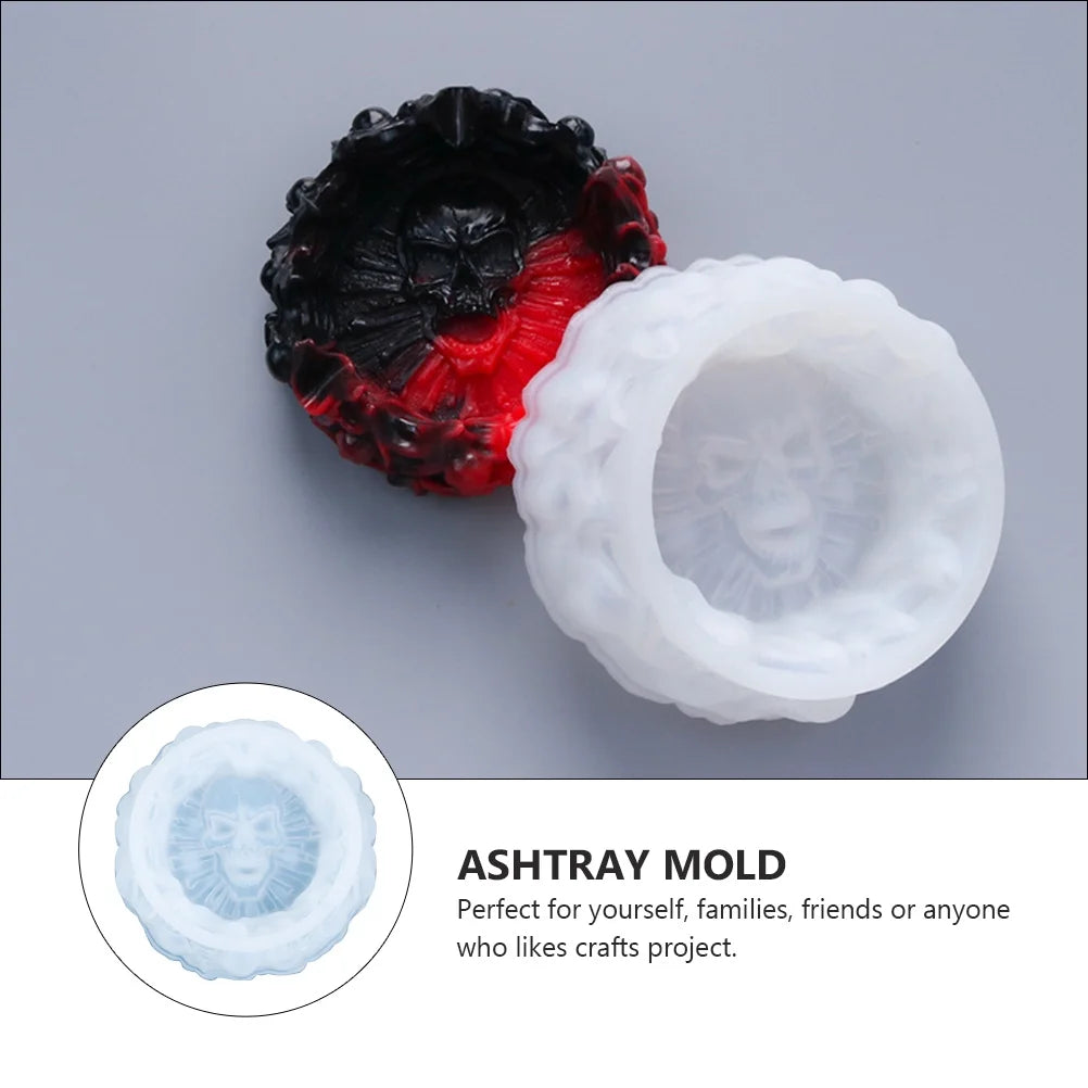 White Silica Gel Skull Ashtray Mold L974