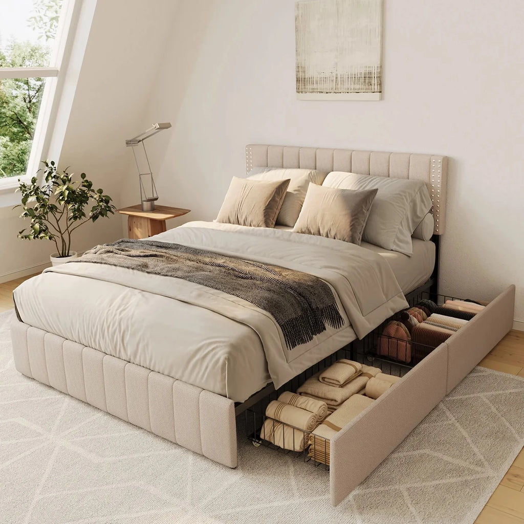 Full Bed Frame with 4 Storage Drawers R854