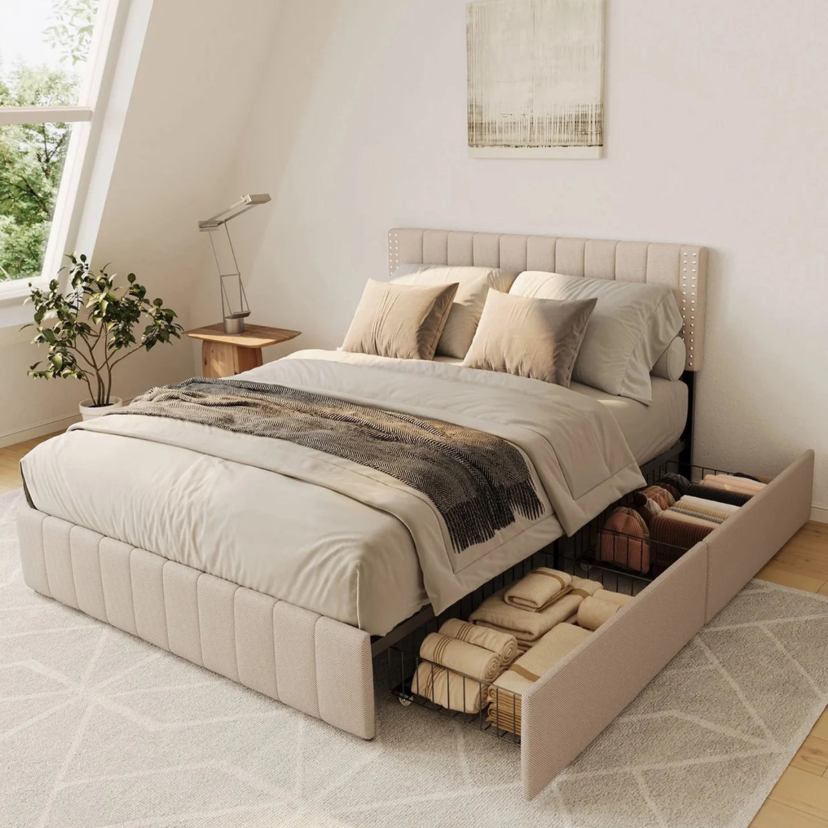 Full Bed Frame with 4 Storage Drawers R854