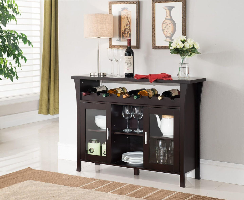 Espresso Wine Rack Buffet Server Console Table with Glass Doors Z36877