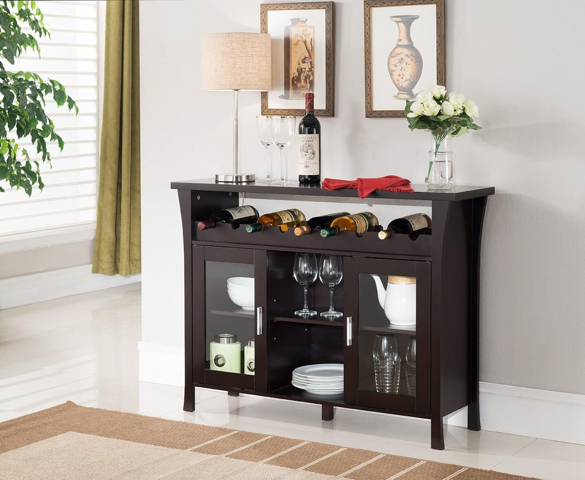 Espresso Wine Rack Buffet Server Console Table with Glass Doors Z36877