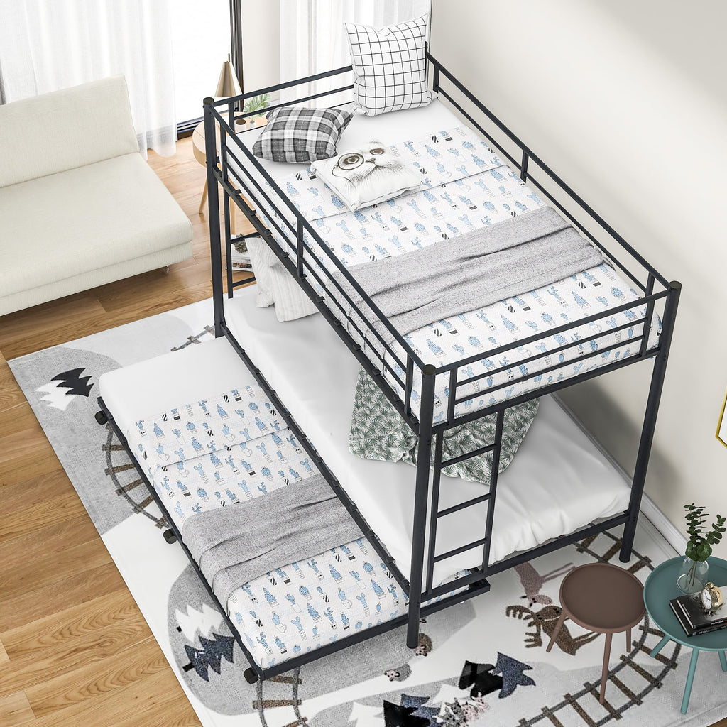 Black Metal Twin over Twin Bunk Bed with Trundle O2756