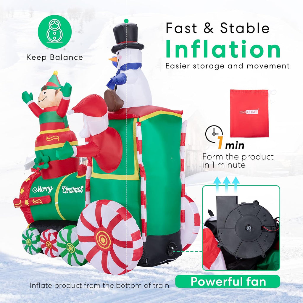 6ft Height Christmas Inflatable Santa Claus with Elf and Snowman Built-in LED Lights J646393