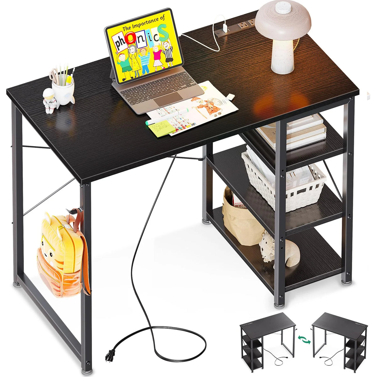 40 Inch Computer Desk with Power Outlet and USB Charging Port O4550