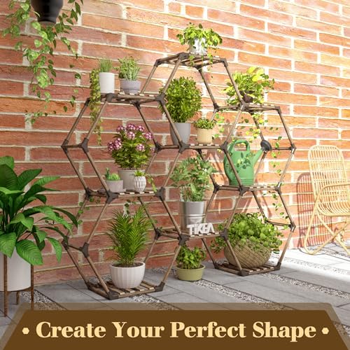 Hexagonal Wooden Plant Stand J7697
